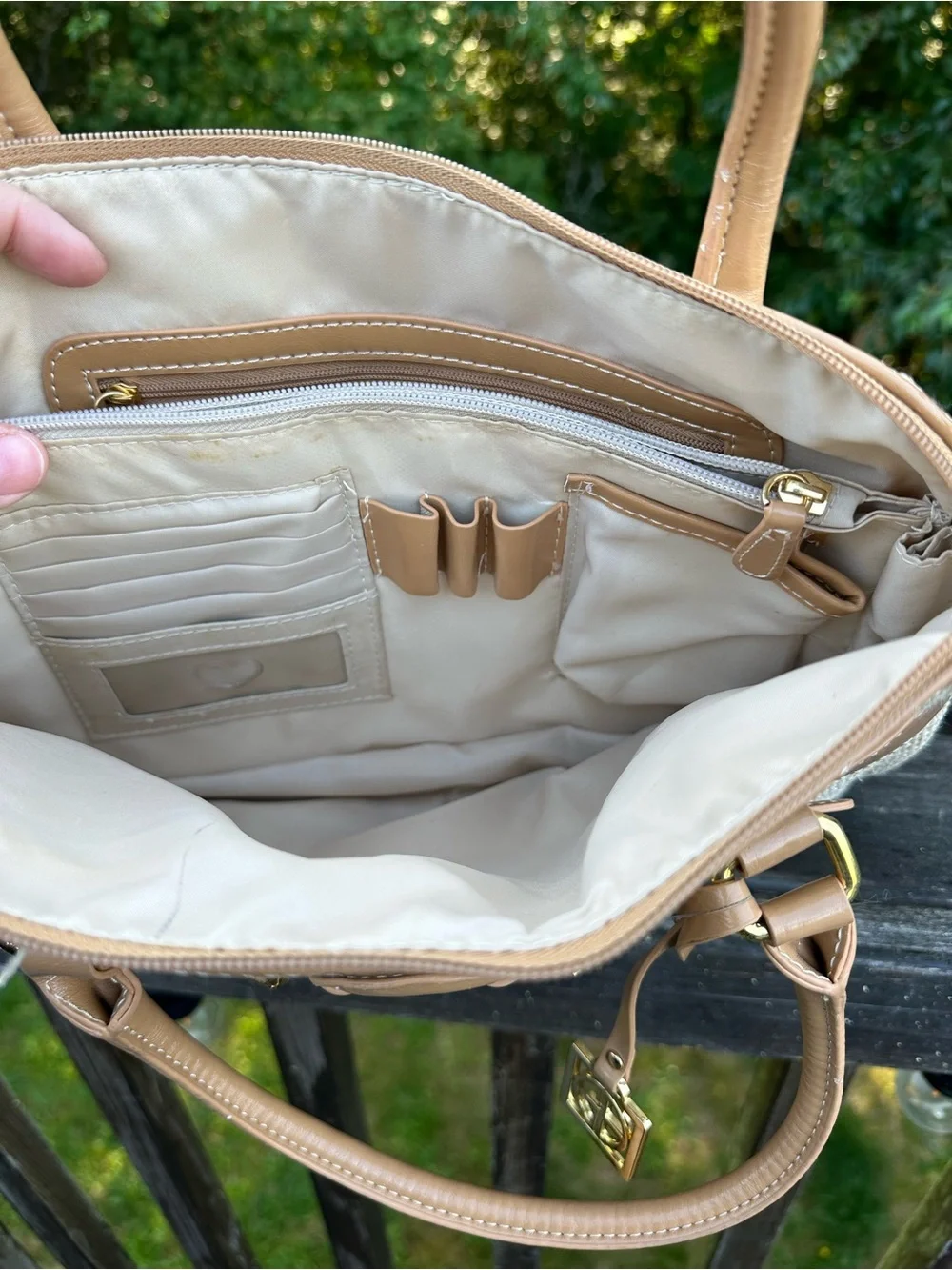 Woven Straw Tote Handbag with Tan Leather Trim